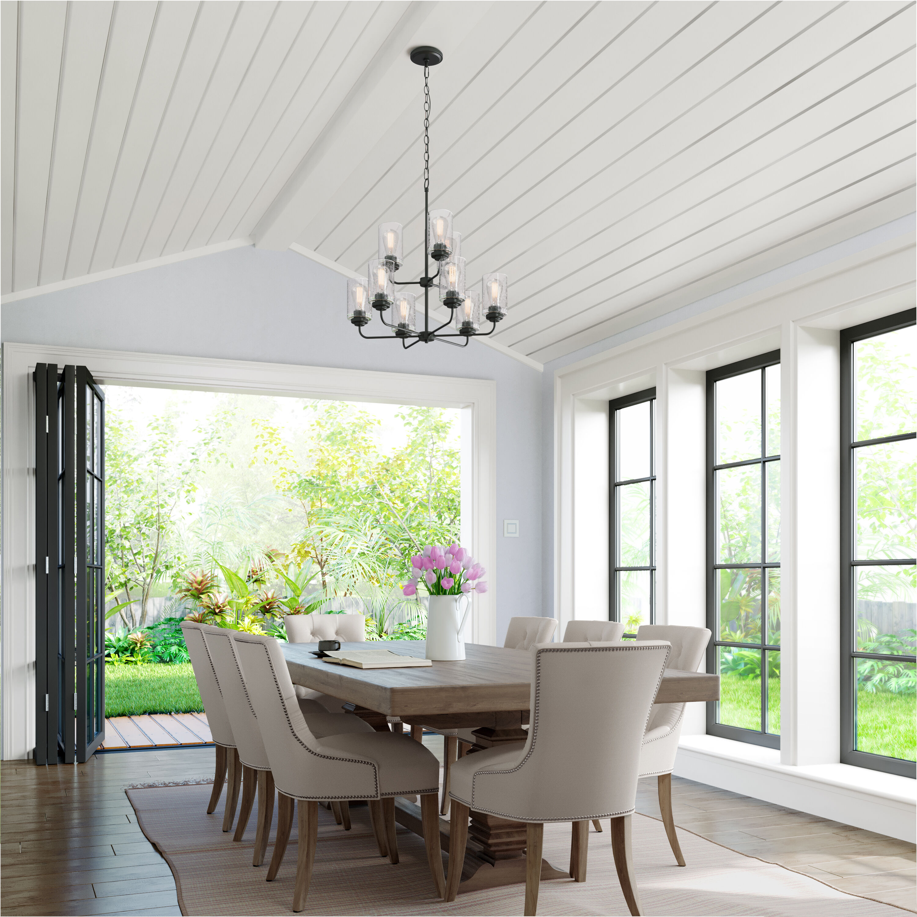 Moven 9 Light 28 inch Matte Black Chandelier Ceiling Light